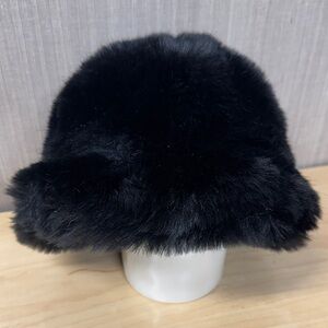 Free Press Black Faux Fluffy Fur Bucket Hat